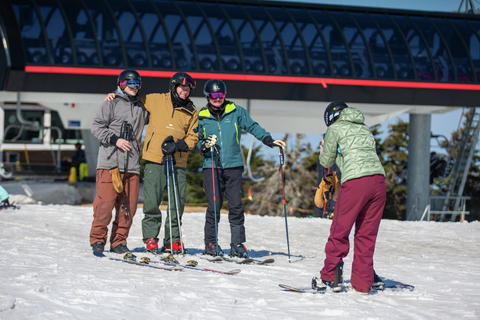 sunny spring fomo ski snowboard shred action people candid lifts slush