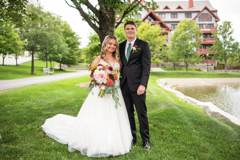 Wedding mountain Stratton scenic summer guest family group marriage bride groom 