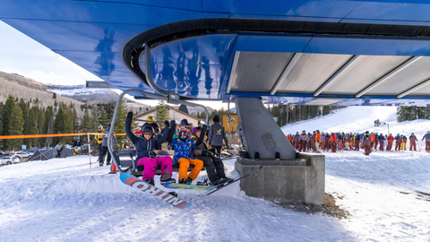 Guests celebrate first chair on opening day at Solitude Mountain Resort.