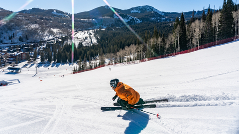 Henry Zakowski, Ryan Mcelmon, Jean Vande Kieft, Julie Bray, Nic Sorenson, Jon Klutsch, and Abby Dunaway ski and snowboard park on a spring day at Solitude Mountain Resort.