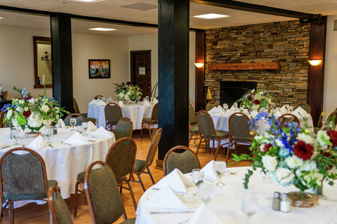 EVENT SPACE Living room black bear lodge wedding reception guests breakfast food beverage
