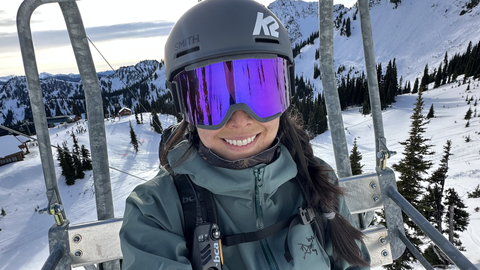 Selfie of a skier on a lift
