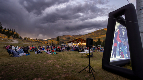 Guests enjoy a ski movie during Big Cottonwood Winter Welcome at Solitude Mountain Resort
