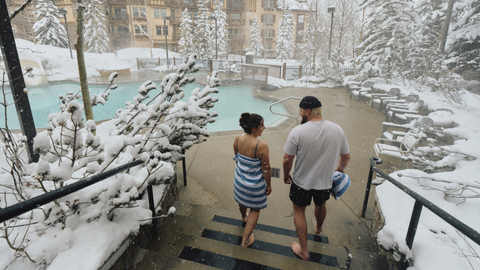 Lodging guests enjoy outdoor heated pools at Solitude Mountain Resort.