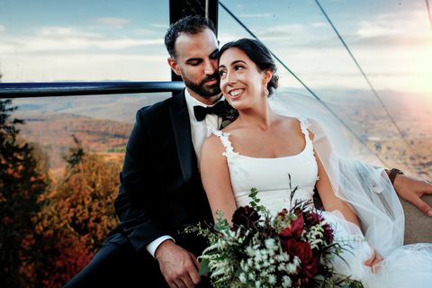 Wedding mountain Stratton scenic summer guest family group marriage bride groom 