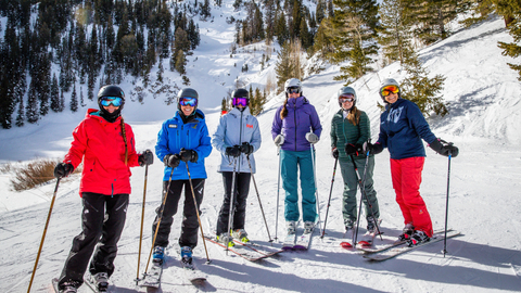 A group of women skiing together in a program at Solitude Mountain Resort