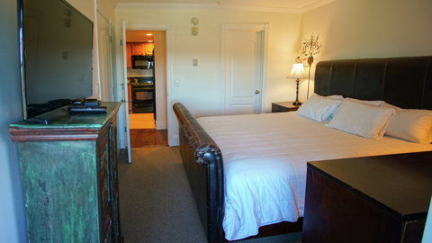 primary bedroom at landmark 315 vacation rental at stratton resort featuring a king bed and flat-screen tv