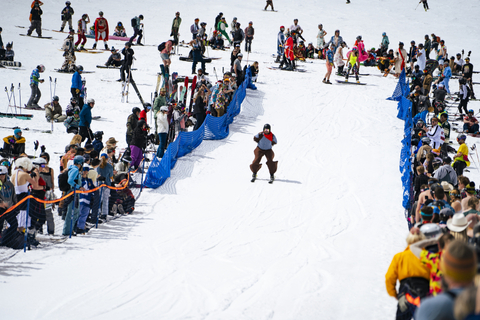 A cowboy skis into Solitude Last Chance Rodeo