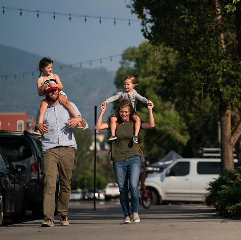 Family walking on Yampa Street