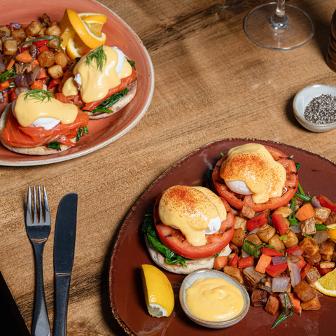 The Pottery Alpine Restaurant, Brunch Menu, Eggs Benedict