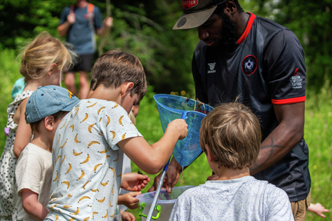 summer mountain camp kids activities daycare sun pond swim fish smiles counselor staff net water

