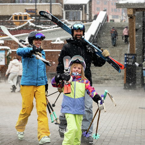 Family lifestyle photo shoot in steamboat square and on mountain.
