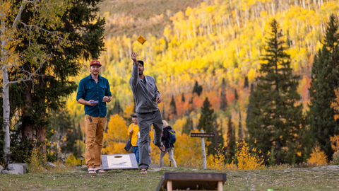 Guests play cornhole during  Big Cottonwood Winter Welcome at Solitude Mountain Resort