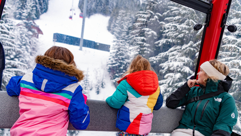 Kids staring out the gondola with parents
