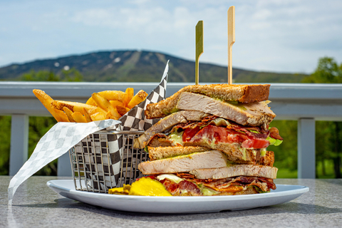 a sandwich on a plate from the Green Apron restaurant at the Stratton golf course