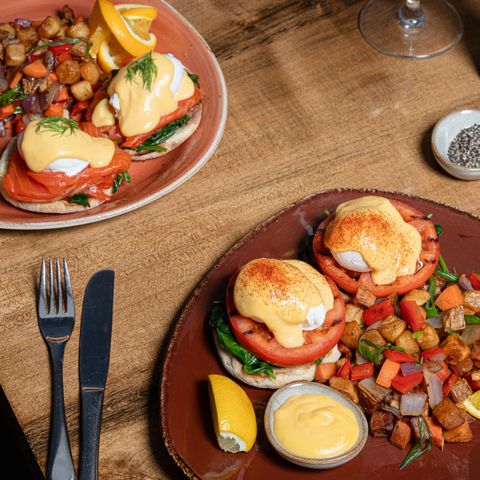 The Pottery Alpine Restaurant, Brunch Menu, Eggs Benedict