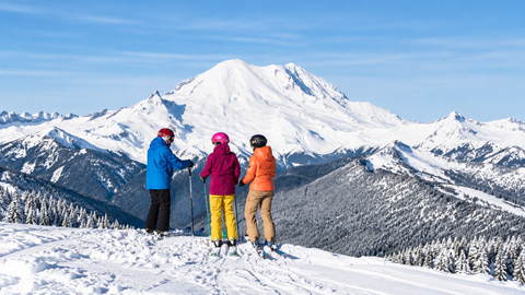 Instructor and two participants marvel at Mt. Rainier. 