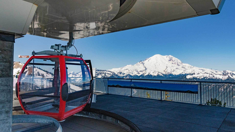 View of Crystal Mountain's Scenic Gondola with Mt. Rainier in the background