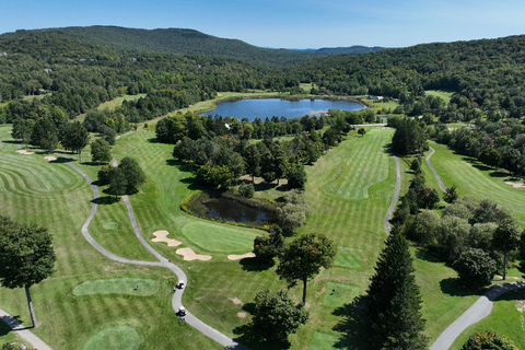 golf course aerial drone wide landscape summer green greens fairway
