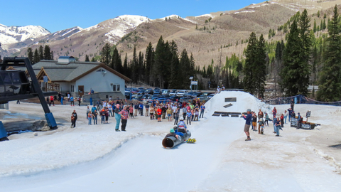 Guests participate in the Cardboard Derby at Solitude Mountain Resort. 