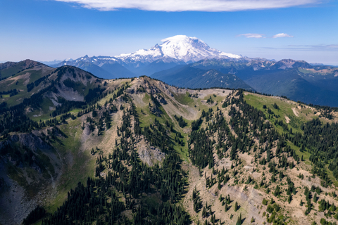 Aerial View of Mt. Rainier on a Sunny Day