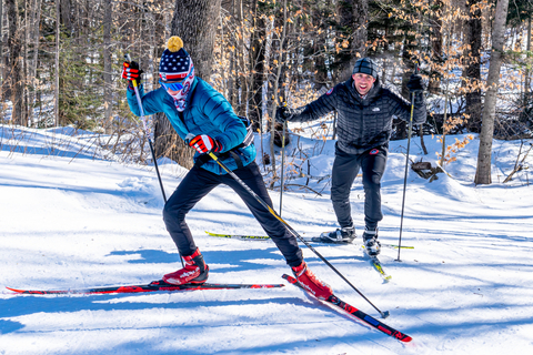 Two men cross-country skiing at Stratton's nordic center