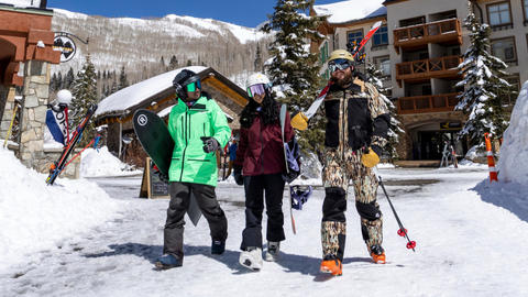 Guests walk through Solitude Village on their way to ski and ride. 