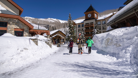 Solitude ambassadors walk through Solitude Village on their way to ski and ride. 