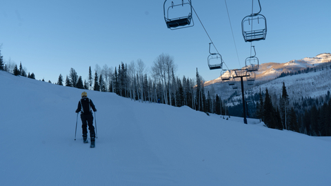 Backcountry Baddies group skiing by Link during Roundhouse Roundups.