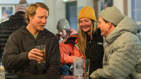 Guest enjoy après ski at the Thirsty Squirrel bar at Solitude Mountain Resort