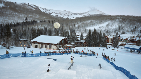 Skiers and snowboarders participate in the Soli Parks Steel Showdown Rail Jam at Solitude Mountain Resort.