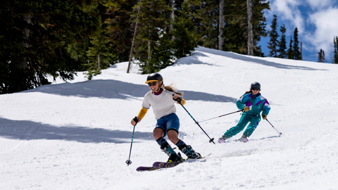 Friends spring skiing at Solitude Mountain Resort.