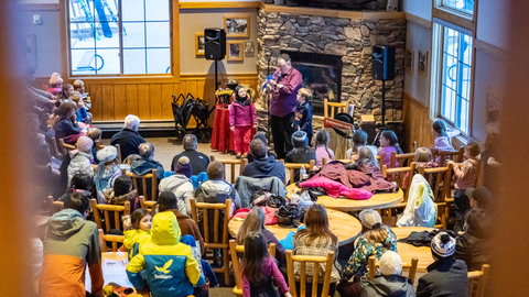 Guests enjoy the Torchlight Parade & Fireworks show at Solitude Mountain Resort. Before the fireworks an avalanche dog demo and magic show take place.