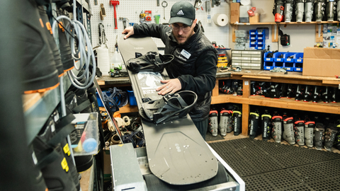 Solitude employees tune skis and boards in the Moonbeam Repair Shop