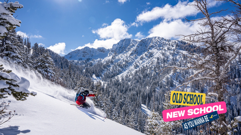 A male skis powder in Honeycomb Canyon at Solitude Mountain Resort in Big Cottonwood Canyon, Utah. 