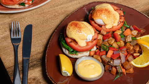 The Pottery Alpine Restaurant, Brunch Menu, Eggs Benedict