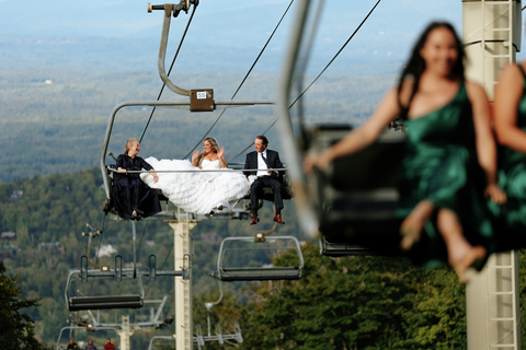 Wedding mountain Stratton scenic summer guest family group marriage bride groom 