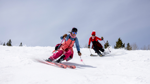 Foreste Peterson and Whitney Gardner spring ski at Solitude Mountain Resort.