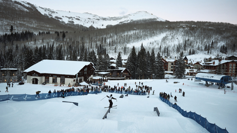 Skiers and snowboarders participate in the Soli Parks Steel Showdown Rail Jam at Solitude Mountain Resort.