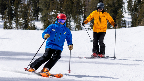 Avery Graves and Marc Lodmell take ski lessons at Solitude Mountain Resort.