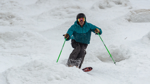 Skiing moguls at Solitude Mountain Resort